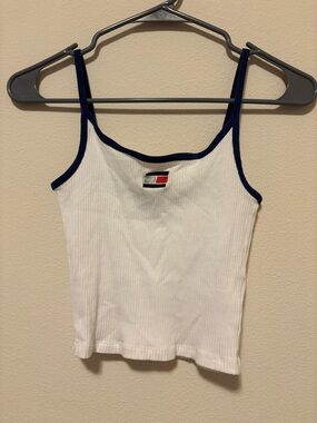 Tommy Hilfiger White Ribbed Tank with Navy Trim and Logo